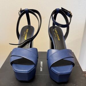 Saint Laurent Navy Blue Platform Heels
